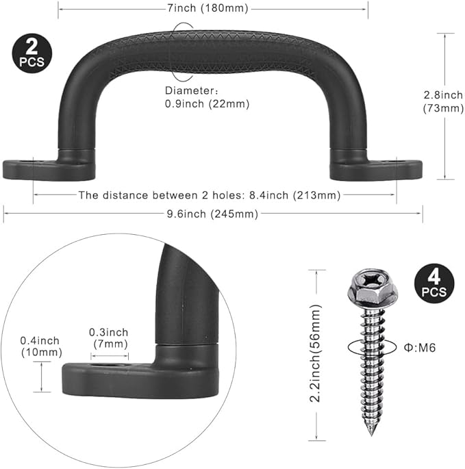 Dolibest 2-Pack Safety Handles for Swing Sets & Playsets - Monkey Bars with Anti-Skid Grip with Finger Indentations, Plastic Grab Handles, Easy Mounting for Climbing Frames, Playhouses, Treehouses