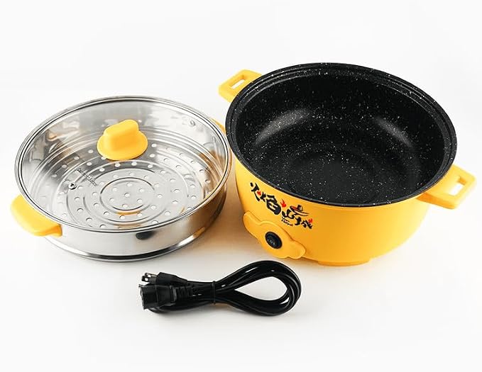 VEGAS Electric HOT POT Multifunction Steam & Cooking Ramen Pot with Automatic Keep Warm Mode Nonstick Inner Pot & Full-View Glass Lid &Stainless steel steamer basket Color Shipped Randomly (10inch)