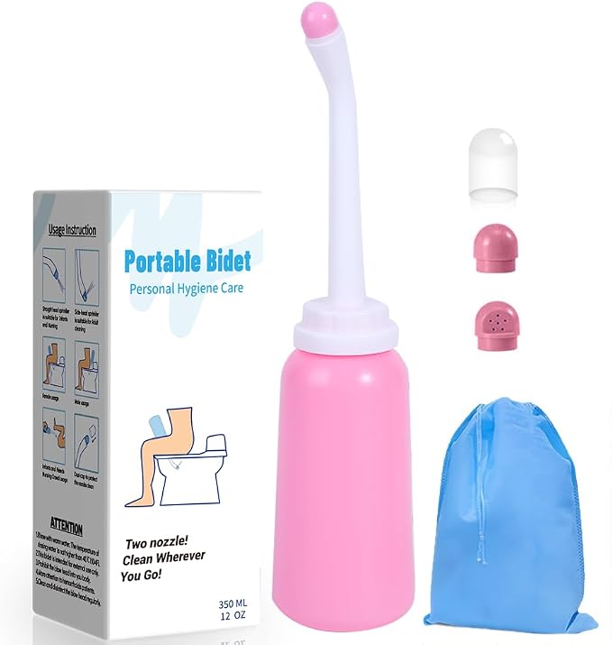 Handheld Personal Bidet Bottle, Bottle for Gentle Postpartum Care and Cleansing, Feminine Care， Personal Perineum Cleansing, 350Ml Portable Travel Bidet（Pink）, Resistant to 100ºC, Bonus Bag