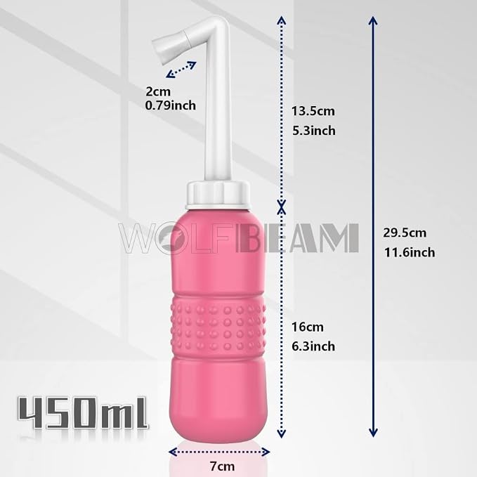 Wolfbeam 2in1 Portable Hand-held Vulva and Anus Cleaner, Pink+Green 450ML | Personal Health Vaginal Washing Container, Travel Urinal Spray Scrubber, Personal Hygiene