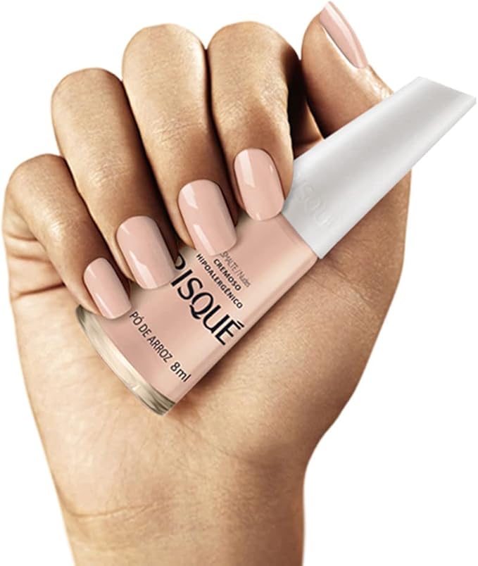 Nail Polish Risque Nude | Esmalte de Unhas | Fast Dry, Hypoallergenic, Long-Lasting, Extra Sparkle, Made in Brazil | Po de Arroz, 0.3 oz, 8ml
