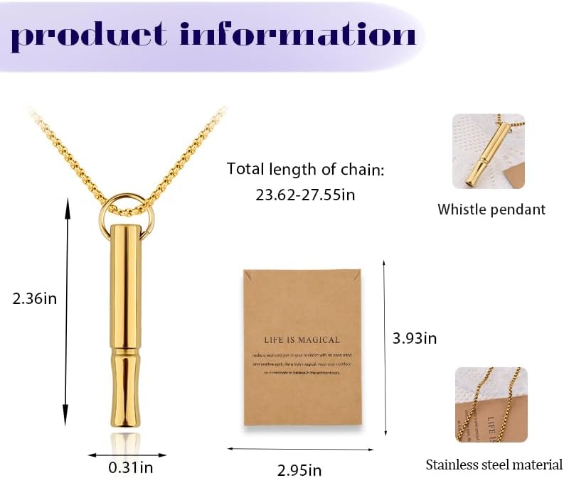 Mindful Breathe Necklace for Men Women Quit Smoking Breathe Whistle Pendant Stress Relief Necklace Anxiety Relief Gift