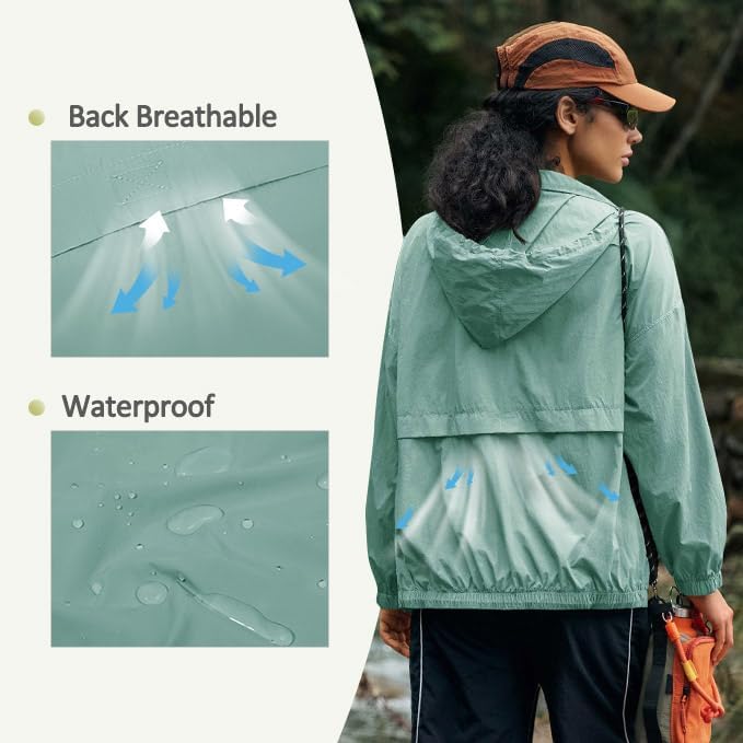 Yousify Womens Waterproof Rain Jackets Lightweight Zip Up Raincoat Outdoor Hiking Hooded Windbreaker with Pocket