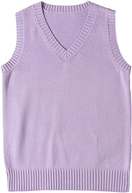 jinghuiyue Women’s V Neck Sweater Vest School Uniform Solid Color Sleeveless Knit Sweaters Pullover Tank Tops