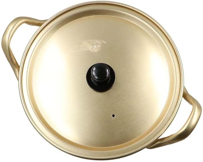Golden Stainless Steel Ramen Pot with Double Handle, Small Korean Cooking Pot for Soup, Noodle Pot Fast Heating for Kitchen(5.5inch/14cm)