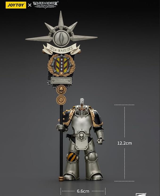 JOYTOY Warhammer The Horus Heresy lron Warriors Command Squad Chosen with Legion Standard 1:18 Scale Action Figure Mecha Joy Toy Collection Model 4.8 inch