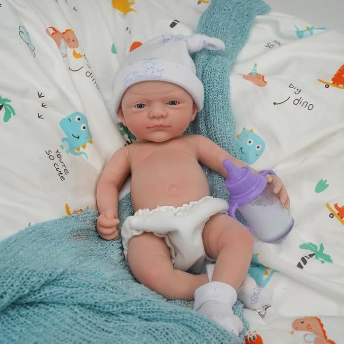 Mire & Mire Reborn Baby Dolls 12"" Boy Micro Preemie Full Body Silicone Baby Doll Realistic Open Eyes Baby Doll (Blue), Pink