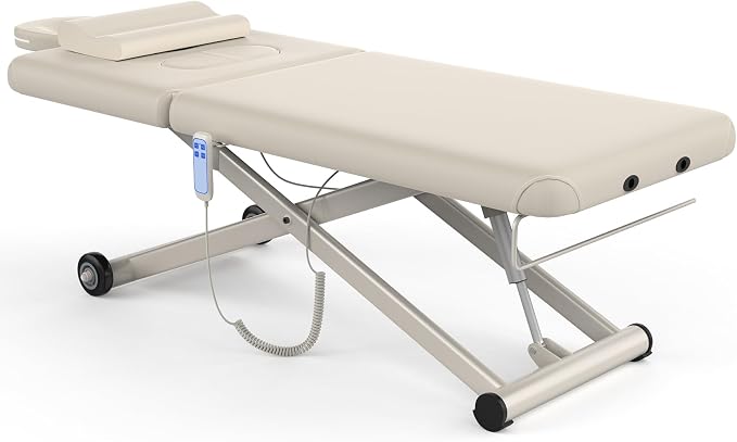 Olela 2 Motor Electric Massage Table, Heavy Duty Massage Table with Electric Backrest & Electric Lift, 31.2" Wide Professional Esthetician Bed for Spa, Beauty, Treatment, Metal Frame, PU Leather