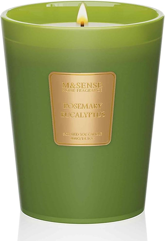 M&SENSE Rosemary Eucalyptus Soy Candle, 14.1oz 60H Slow Burning, Summer Bathroom Stress Relief, Kitchen Freshness Gift