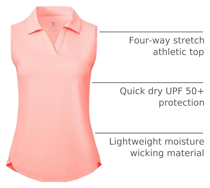 BGOWATU Women's Sleeveless Golf Polo Shirts Collared V Neck Tennis Tank Tops UPF 50+ Quick Dry Lightweight