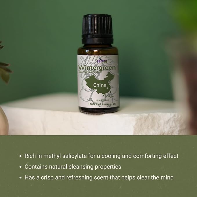 Wintergreen Essential Oil - Direct from Bio-Young Aromas China - Steam Distilled - Aceite de Gaulteria for Aromatherapy, Massage, Diffuser, DIY Candle and Soap Making - 8oz