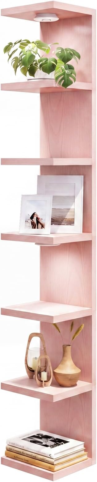 Fixwal 7 Tier Wall Shelf Unit Floating Shelves with LED Lights Lack Wall Shelf for Home Decor Organizer Display Pink
