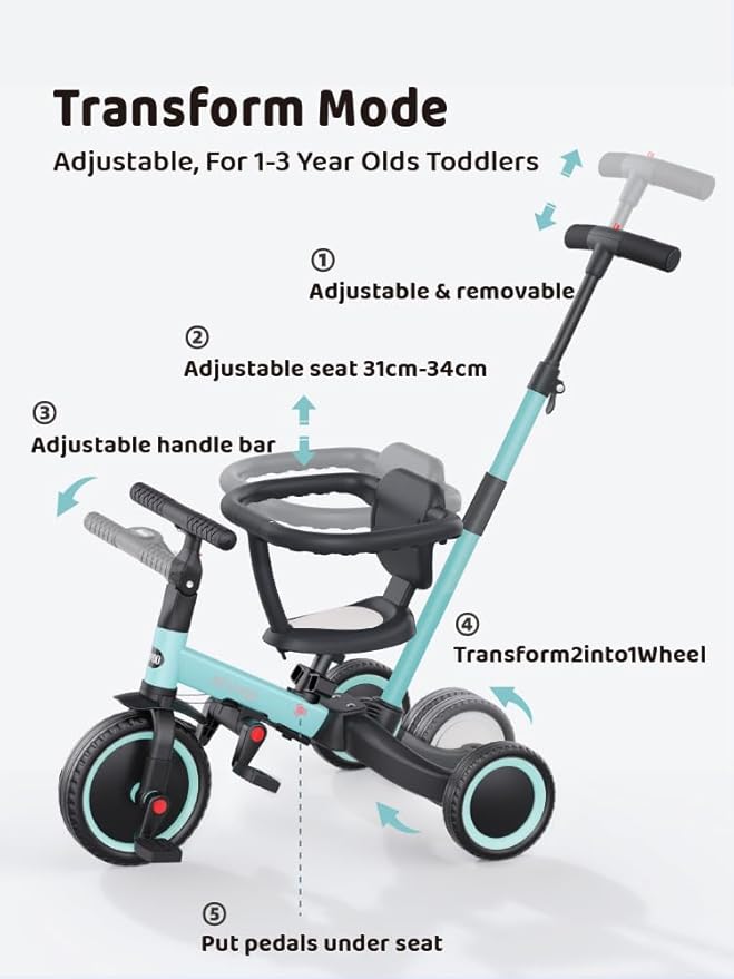 newyoo Toddler Tricycles for 1-3 Year Olds, Toddler Bike, Baby Balance Bike, Christmas and Birthday Gift for Boy and Girl, Trike with Push Handle, Safety Guard, Safety Belt, Blue, TR008 | for 1-3 Year Olds, Toddler Bike, Baby Balance Bike, Safety Guard