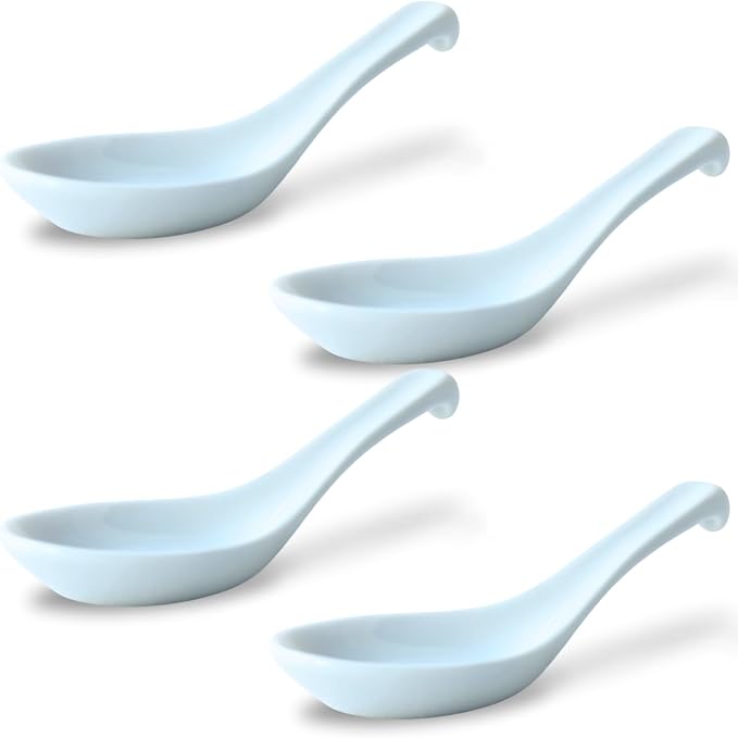 4set Mino ware Japan Renge, White, Chinese Won Ton Soup Spoon For soba, pho, ramen, Noodle, Rice Spoons,Asian Soup Spoons,Korean Style Large Spoon, White Hook style, Made in Japan