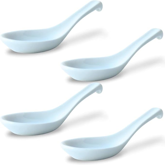 4set Mino ware Japan Renge, White, Chinese Won Ton Soup Spoon For soba, pho, ramen, Noodle, Rice Spoons,Asian Soup Spoons,Korean Style Large Spoon, White Hook style, Made in Japan
