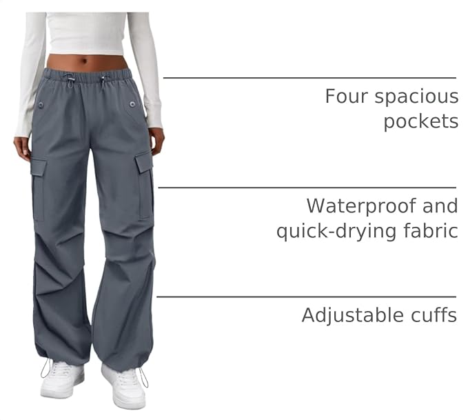 COPYLEAF Cargo Pants Women Elastic Waisted Parachute Hiking Pants with Pockets Water-Resistant Lightweight Baggy Pants
