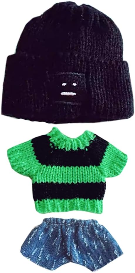 niannyyhouse 10cm-15cm Plush Doll Clothes Hat Sweater Jeans Compatible with 17cm Labubu Doll Dress Up (a4)