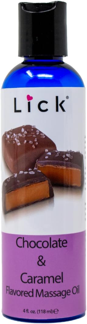 Lick Chocolate and Caramel Massage Oil – Decadent Dessert-Inspired Edible Massage Oil with Almond Oil & Vitamin E, Smooth Glide for Couples Massage, 4 oz