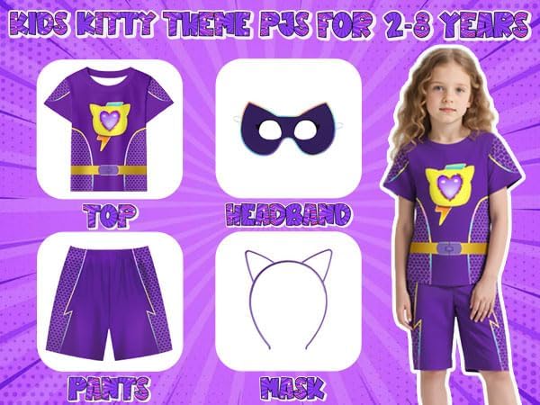 ACoiay Kids Kitties Daily Outfit with Mask and Headband for 2-8 Years
