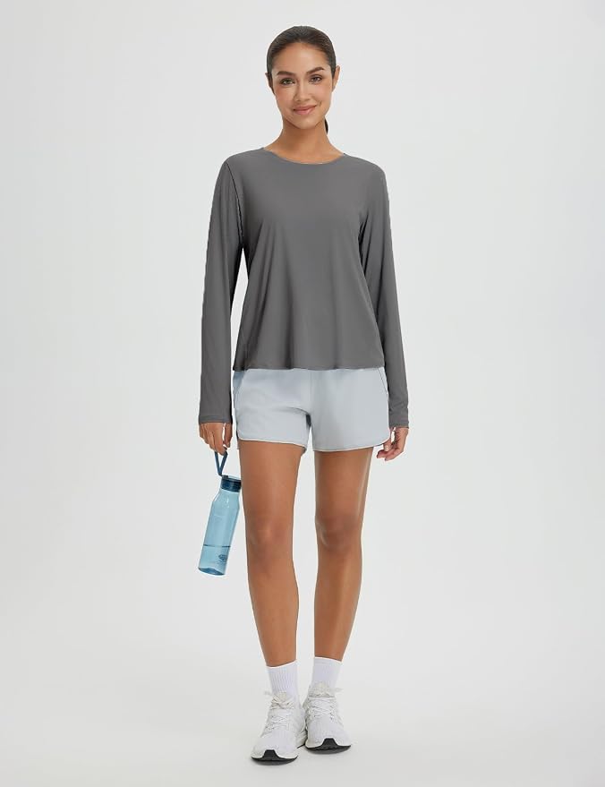 baleaf Women's Long Sleeve Workout Tops Running Sun Shirts Split Back | UPF 50+, Quick Dry, Lightweight, Breathable, Moisture-wicking, SPF, UV, for Athletic, Gym, Hiking, Tennis, Outdoor