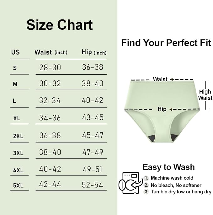 BATTEWA Washable Absorbency Incontinence Regular Underwear for Women, Reusable Leak Proof Protection Panties for Bladder Leakage(5Color, 2X-Large, 5 Pack)