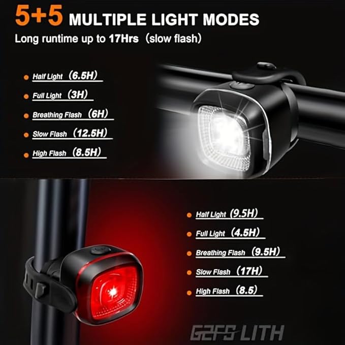 Bicycle Front and Rear Lights,Bike Light, Type-C Rechargeable, Flashing Light，Suitable for Night Riding, Cycling，Accessories for Bicycle，Headlight &Taillight for Girls Kids