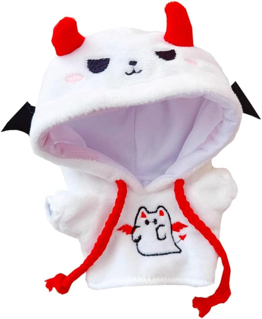 niannyyhouse 10cm-15cm Plush Doll Clothes Black White Ghost Hoodie 17cm Doll Dress Up (White)