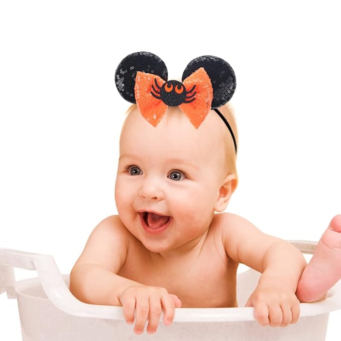 JIAHANG Halloween Mouse Ear Hair Bow Headband,Orange Soft Elastic Hair Band for Baby Girls Newborn Infant Toddlers Kids Party Supplie