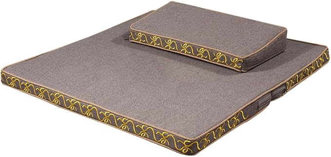 Portable Foldable Meditation Cushion Mat Set with Washable Cotton Linen Cover, Larger Thick Yoga Mat Bolster Floor Pillows Seating for Adults Meditation Accessories grey-60CM