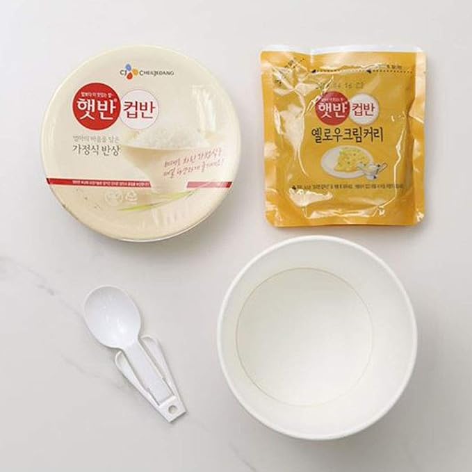 Cupbahn Korean Pre-Cooked Meal with White Rice - 25 Taste by Hetbahn 컵반 햇반 (Creamy Yellow Curry, 4 Bowls)