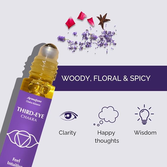 Chamomile & Juniper Berry Third Eye Chakra Essential Oil Roll-On Blend | 10ml | Travel Size| Aromatherapy for Chakra Balance | Ideal for Meditation, Yoga | 100% Natural, Non-Toxic by Aromafume
