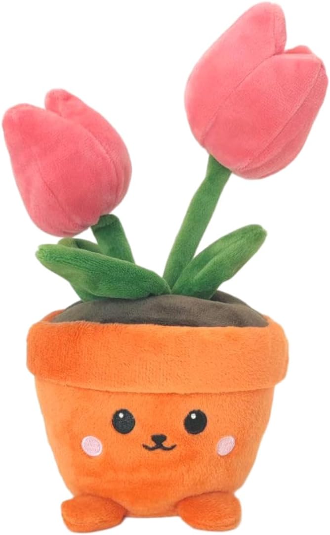 Stuffed Plant Plush Toy, Happy Face Flower Plushies Plant Pillow Decorationr with Natural Scent, Adorable Stuffed Flower for Christmas Horror Plush Halloween(Pink Tulip)