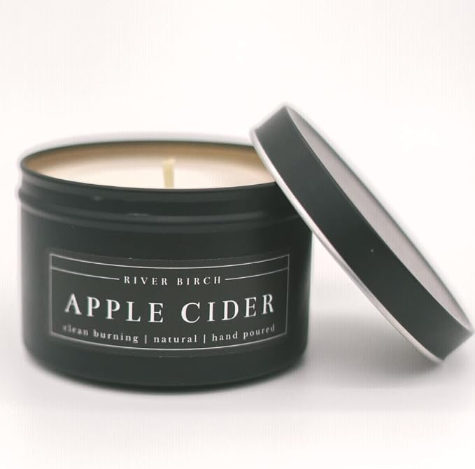 River Birch Candles Apple Cider Scented Candle | Premium, All-Natural, Non-Toxic, Soy Candles | 8 oz. Black Matte Tin Travel Candle | Cozy Relaxing Gifts for Home
