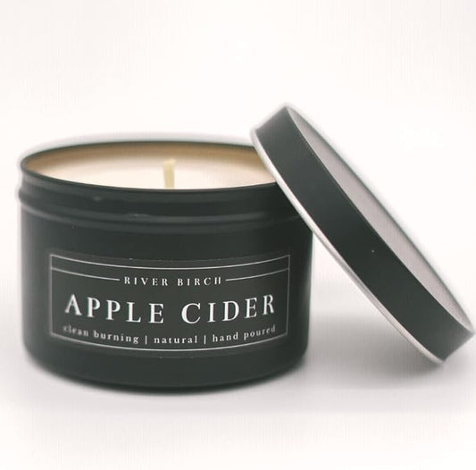 River Birch Candles Apple Cider Scented Candle | Premium, All-Natural, Non-Toxic, Soy Candles | 8 oz. Black Matte Tin Travel Candle | Cozy Relaxing Gifts for Home