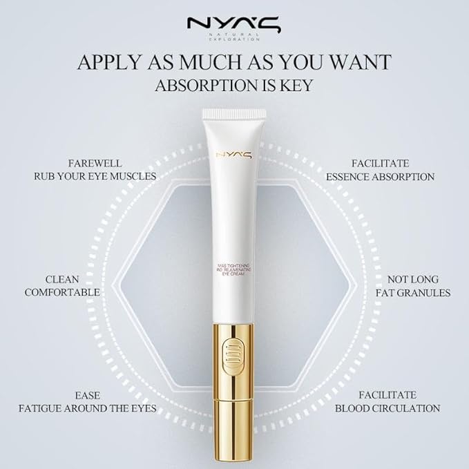 Niyas Electric Vibrating Eye Cream with Massage Head - Anti-Aging Treatment for Dark Circles and Puffiness, Firming Eye Serum with Acetyl Hexapeptide-8 for Fine Lines & Eye Bags - 20g