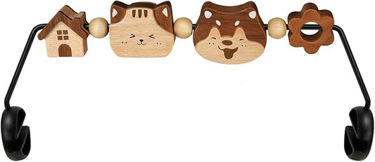 Three-Dimensional Baby Bjorn Bouncer Toy Bar, Toy for Baby Bouncer Soft & Bliss, Easy to Attach and Remove, 360°Rotating Natural Wooden Toys, Double-Sided Raised Design, Cat & Dog