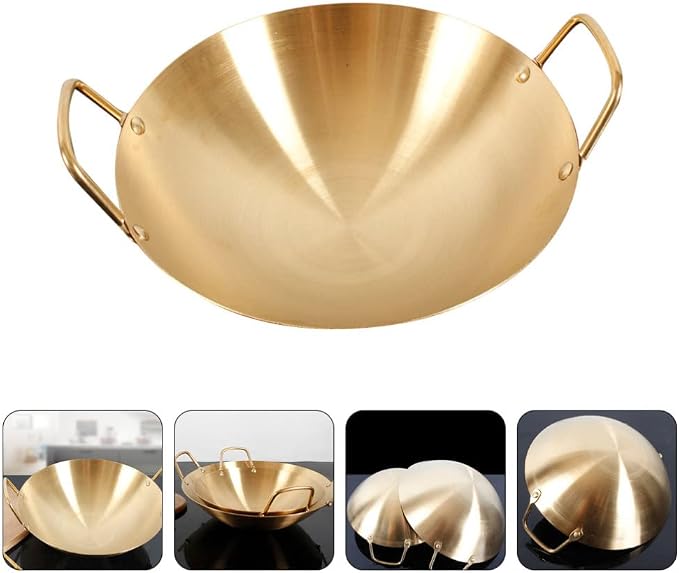 HEMOTON Korean Food Ramen Noodle Pot with Handle Frying Pan Stainless Steel Ramyun Cooker for Cooking Soup Pasta Stew Gold