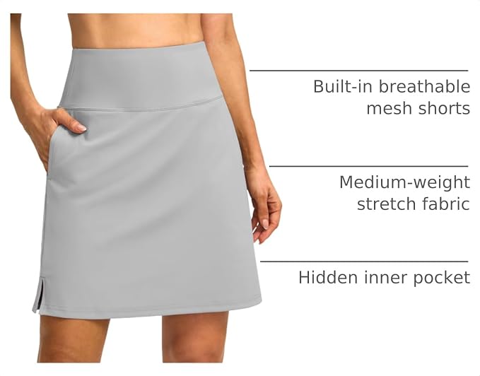 18" Skorts for Women 3 Pockets High Waist Long Athletic Tennis Skirt Golf Skort for Casual Summer Travel