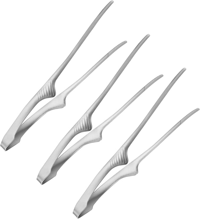 M METERXITY 3 Pcs Korean and Japanese BBQ Tongs 11.2 Inch Barbecue Tongs 304 Stainless Steel Kitchen Self-Standing Grill Non-Slip for Grill/Salad/Camping/Cooking [Silver]