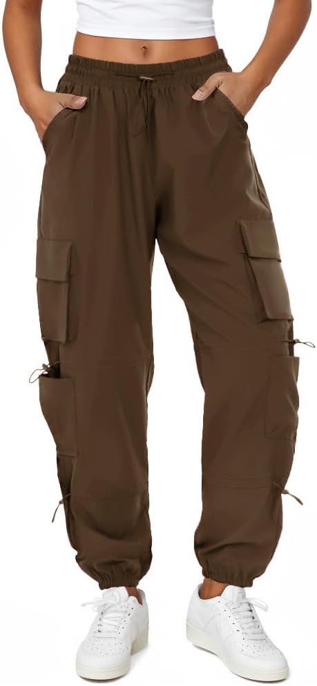 COPYLEAF Womens Parachute Cargo Pants with Pockets Quick Dry Hiking Pants Lightweight Water-Resistant Baggy Joggers