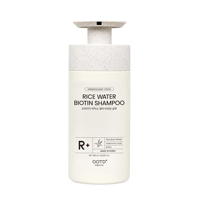 #OOTD Rice Water Biotin Hair Shampoo, 20.29 fl oz | Korean Haircare | Rice water biotin shampoo with Hyaluronic Acid; thickens strands & delivers salon-quality volume & glass hair shine
