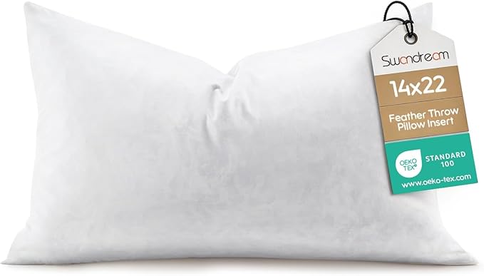 14x22 Feather Lumbar Pillow Insert, Decorative Throw Pillow Insert for Covers, Fuller Fit with Soft Support for Bed and Couch
