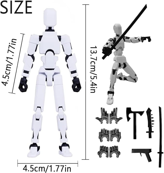 (Assembly Completed) 4 Packs T13 Action Figure Set, 3D Printed ActionFigure Toy Gifts for Kids, Dummy 13,Robot 13 Action Figure Full Body Mechanical Doll Christmas Birthday Gift for Boys Girls