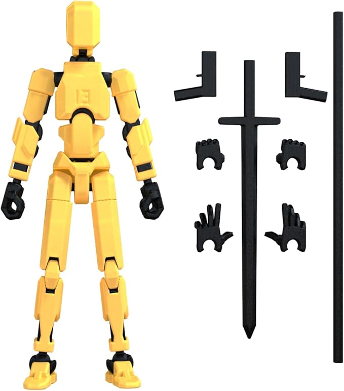 MerryXD T13 3D Action Figure,Assembly Completed Dummy Nova Tintan Lucky 13 Action Figure 3D Printed Multi-Jointed Movable Toy Yellow