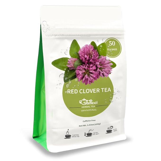 Samcci - Red Clover Tea Bags - 50 Count - Pure Red Clover Herb - Supports Women's Wellness & Balance - Caffeine-Free & Non-GMO - Plant-Based Corn Fiber Mesh Bags