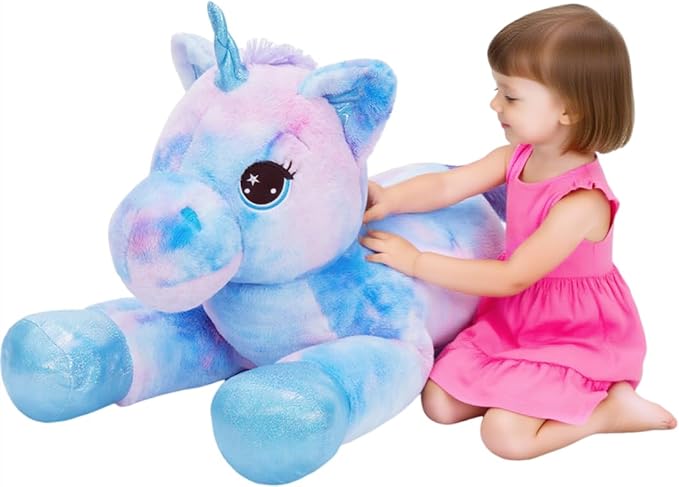 Tezituor 32in Giant Unicorn Plush Toys,Cute Rainbow Stuffed Animals,Birthday Decorations for Girls,Boys,Girlfriend,Big Unicorns Gifts for Children,Purple Blue