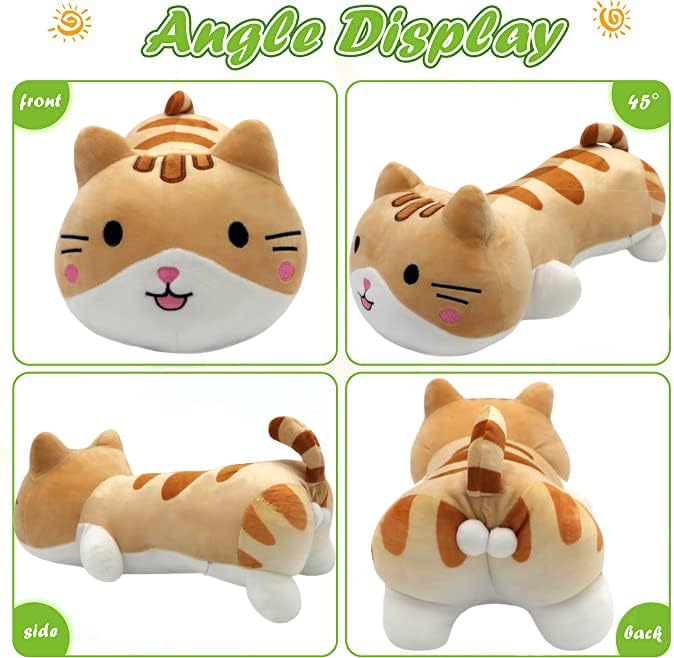 ELAINREN Soft Yellow Calico Cat Plush Hugging Pillow,Cute Orange Tabby Kitten Stuffed Toy,Cartoon Tiger Kitty Plushie Doll Gifts/15.7''