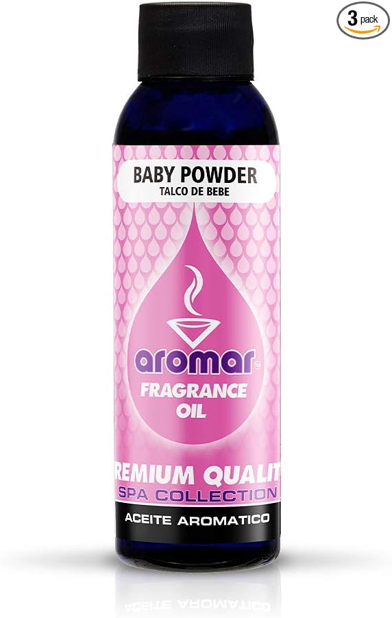 AROMAR Premium Fragrance Oil, 4oz Bottle 3 Pack Long Lasting Aromatic Scent, Fresh and Revitalizing Aromatherapy for Living Room, Bedroom, and Kitchen 12oz Baby Soft Powder Scent
