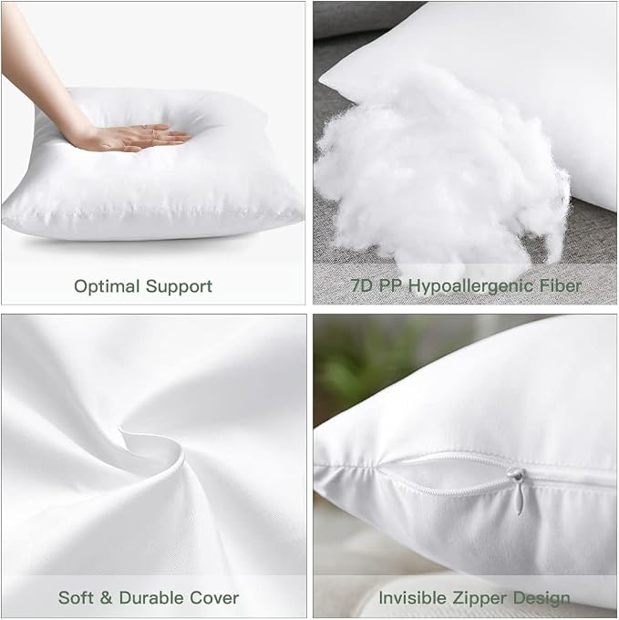 OTOSTAR Pack of 4 Throw Pillow Inserts, 12 x 20 Rectangle Cushion Inner Soft Fluffy Plump Stuffer Cushion Pads White Decorative Pillow Inserts