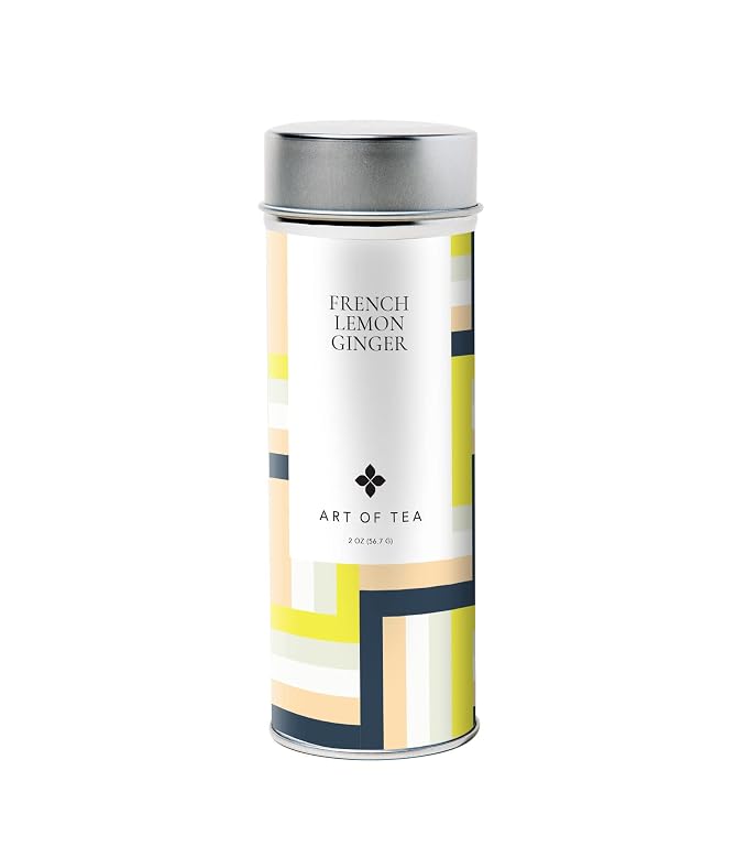 Art of Tea Organic French Lemon Ginger 1.5oz Loose Leaf Tea Tin, Caffeine Free Herbal Tea, Organic Rooibos & Lemongrass Ginger Tea, Premium Loose Leaf Herbal Tea for Relaxation & Digestion
